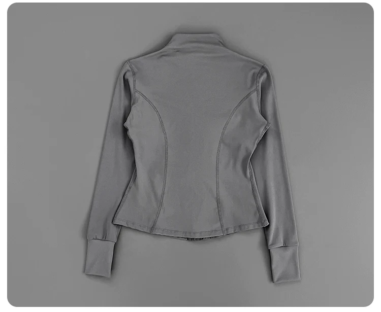 Damen Slim Fit Yoga-Jacke mit Stehkragen, Reißverschluss, Daumenlöchern, langen Ärmeln, für Laufen, Fitness und Sport. – Detail 18