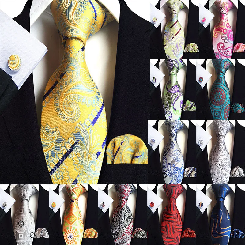 Peacock Blue Paisley Novelty Design Silk Wedding Tie for Men Hanky Cufflinks Gift Mens Necktie Set Business Party Dropshipping