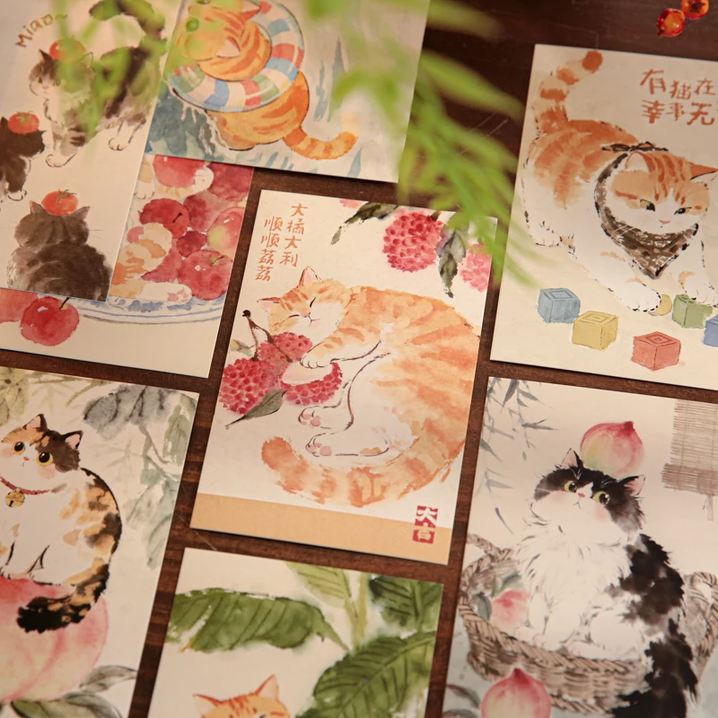 30PC Postcards full of cat fun and cute pet theme decoration cards, travel commemorative messages, greeting cards