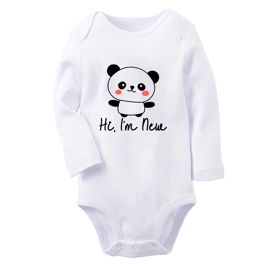 

iDzn New Hi, I'm New Panda Fun Graphic Baby Bodysuit Cute Boys Girls Rompers Infant Long Sleeves Jumpsuit Newborn Soft Clothes