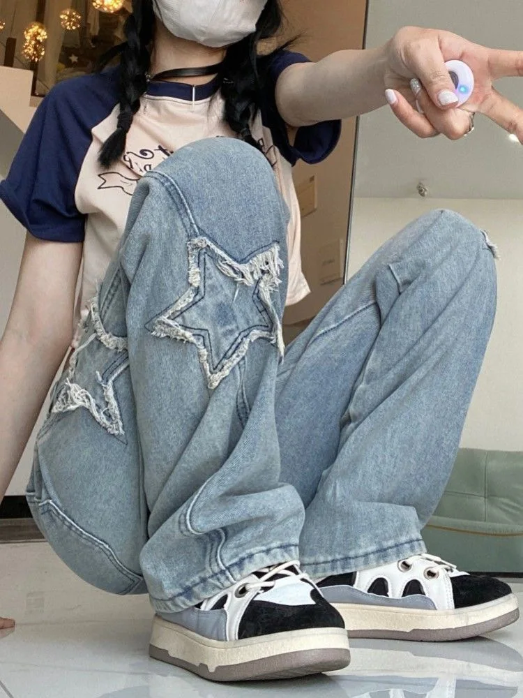 

American Retro High Street Style Jeans Women's Spring and Autumn New Design High Waist Wide-leg Pants Trendy Cool Five-pointed s