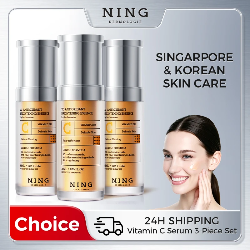 Sérum Facial de Vitamina C 30ml x 3 – Niacinamida + Extrato de Calêndula, Cuidado Hidratante para Luminosidade e Tom Uniforme