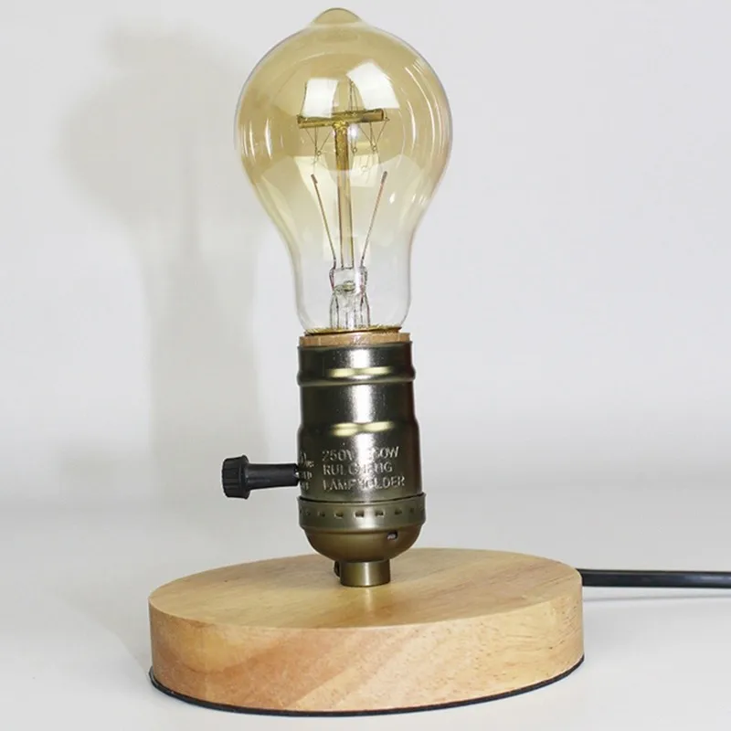 [HOT!】 Vintage Country Retro Style E27 Base Table Lamp Solid Wood Aluminum Material Desktop Decoration Lamp Holder No Light EU P