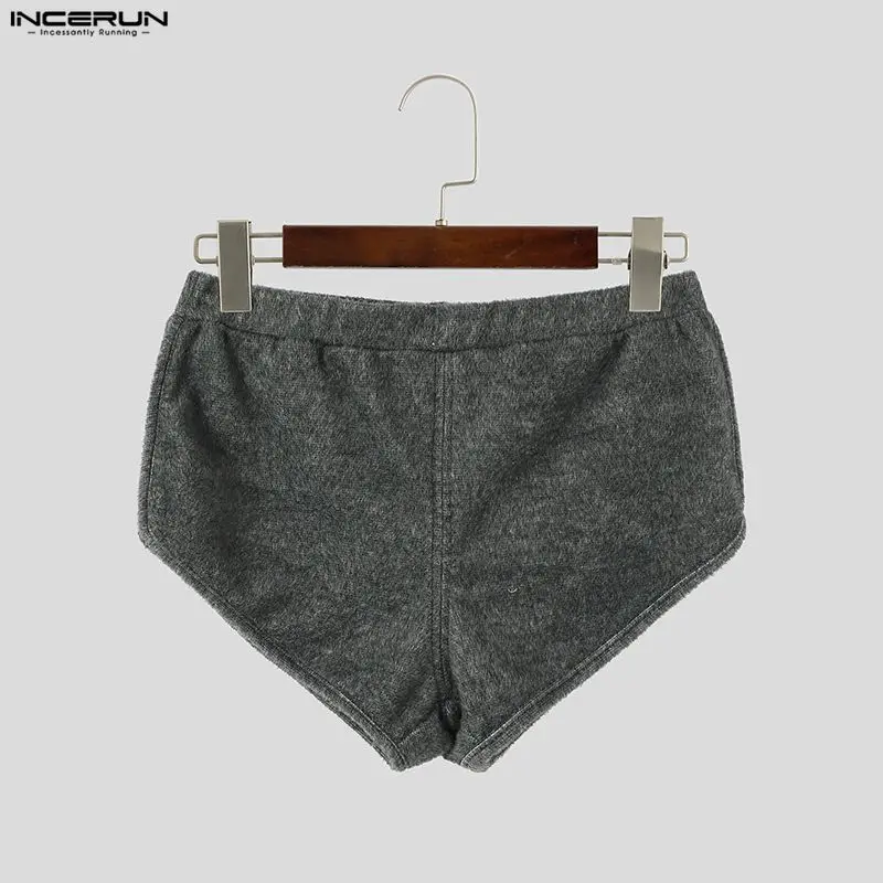 Men's Shorts Solid Color Plush Elastic Waist Joggers Summer Men Bottoms Casual Cozy Stylish Leisure Male Shorts Homewear INCERUN