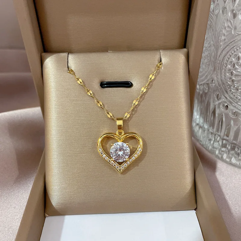 Trend ige Herz Edelstahl Zirkonia Halsketten für Frauen Mädchen lieben Gold Farbe Metall Halskette Party Geburtstag täglichen Schmuck