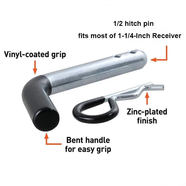 

2PCS/set RV Trailer Hitch Pin 1/2 Inch Diameter Tow Hitch Pin And Clip With Black Vinyl-Coated Grip For 1-1/4 Inch Receiver