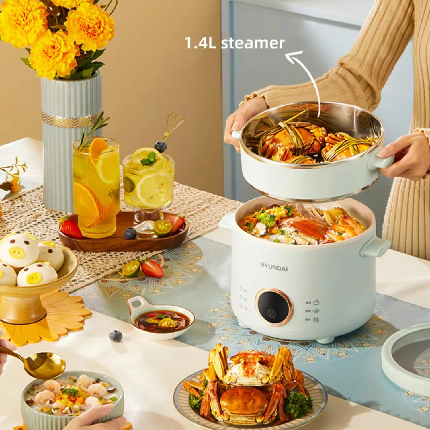 2.0L  Rice Cooker Cooking Pot Mini Multicooker Lunch Box Rice Cookers Hotpot Non-stick  Skillet Food Steamer Electric pan