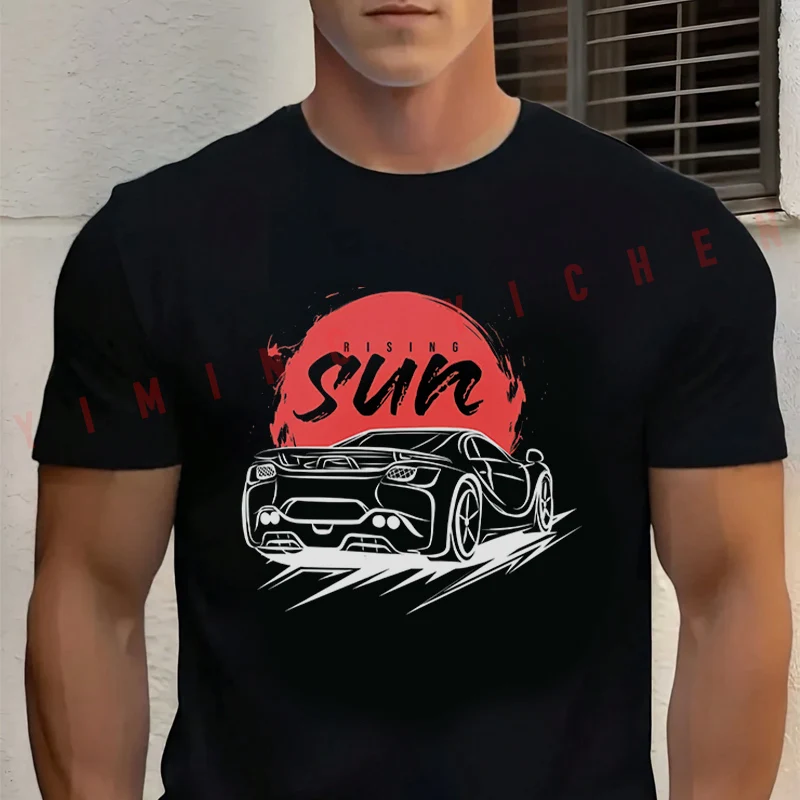

Men's Summer Cotton T-shirt Rising Sun Sports Car Graphic Motorcycle Tee Casual Short-sleeve Motorbike Cycling Top