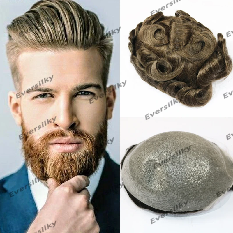 

0.02mm Thinnest Vlooped Full Skin Base Men Toupee Ash Blonde European Human Hair Capillary Prosthesis Male Wigs Natural Hairline