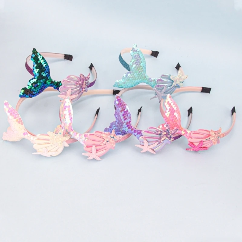 N80C Mermaid Tail Shells Hairband DIY Headwear Hair Band Children Hair Accessory Gift