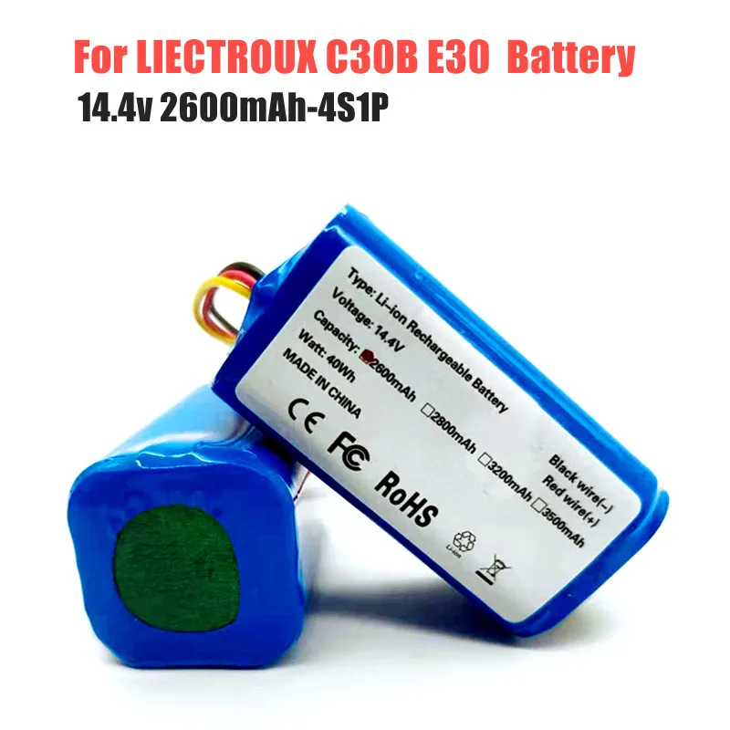 100% New 14.4v 2600mAh Original Battery for LIECTROUX C30B E30 Robot Vacuum Cleaner, 18650 Lithium Cell,Cleaning Tool Part