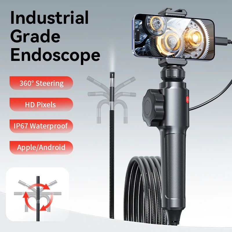 Endoscopio universal para teléfono 360, lente única/doble de 8 mm, 200 W, píxeles S20 °   Endoscopio industrial de tubería de endoscopio de dirección de reparación de máquinas