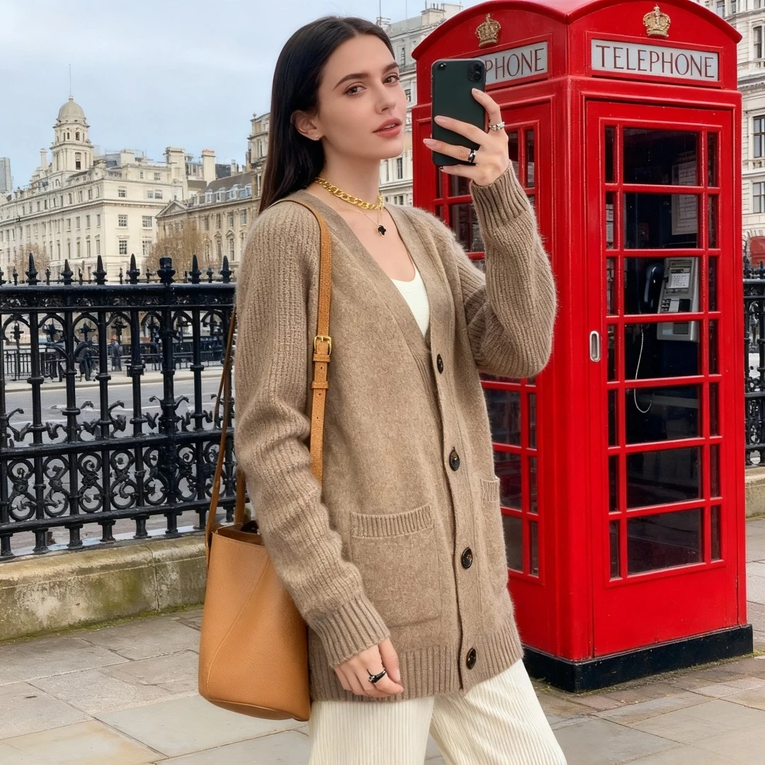 

Women Coat Sweaters Coats Cardigan Jackets V Neck Casual Jumpers Y2k Streetwear Elegant Knit Open Stith Autumn Winter 2025