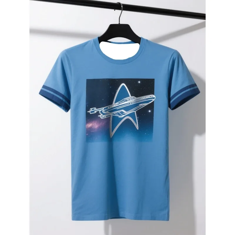 

MOTO- T - Shirt, Adult Spaceship Print, Blue Galaxy Design