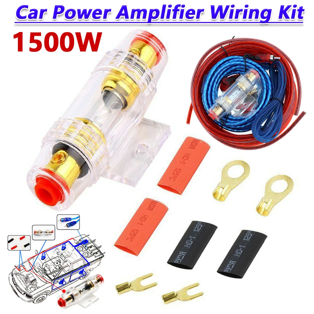 1500W/2000W Car Audio Speakers Wiring Kit Good Quality Car Audio Cable Kit 8GA AMP Fuse Holder Speaker Installation Wires