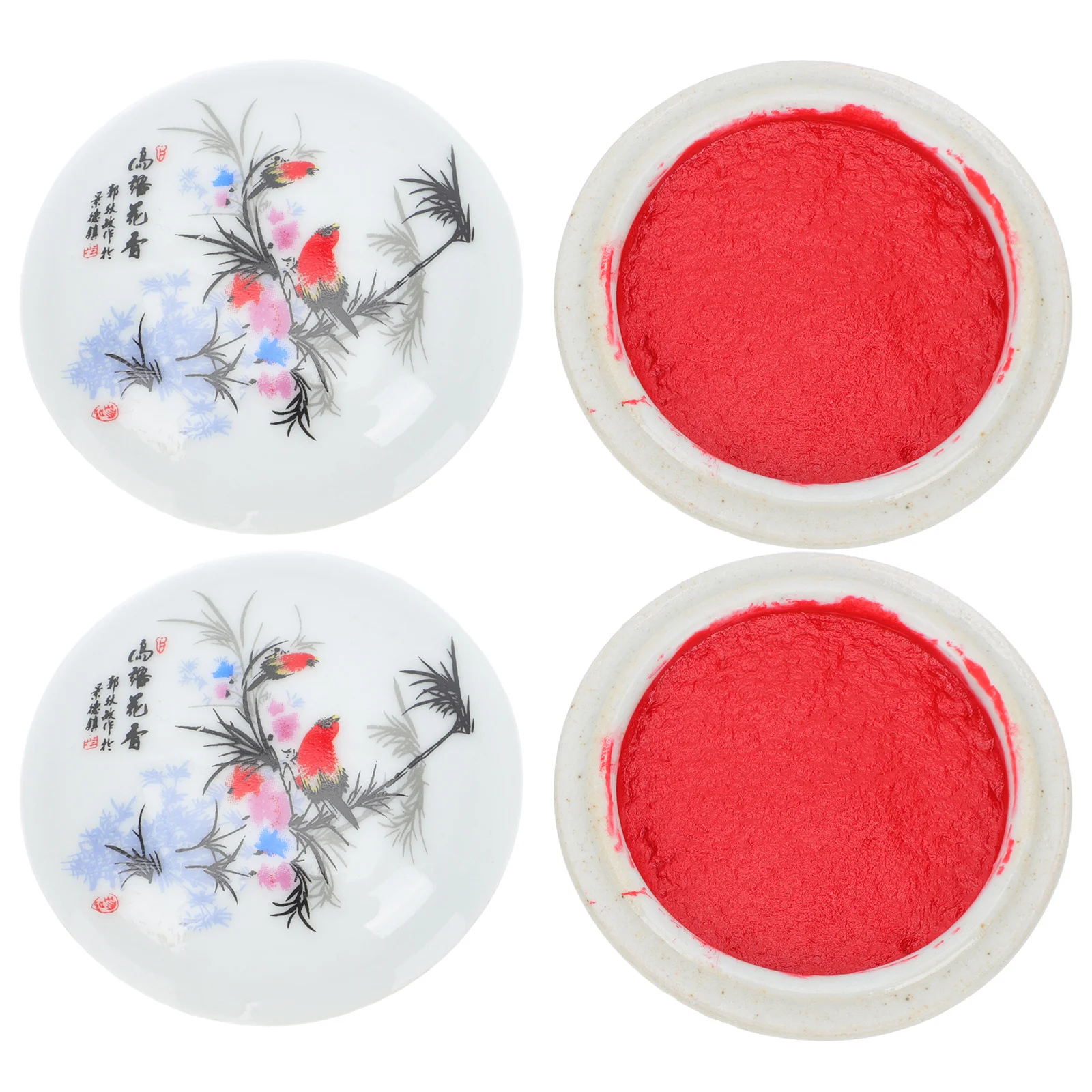 

2pcs Zhu Sha Ink Paste Calligraphy Red Inkpad Ceramic Box Multipurpose Ink Pad For Seal Use Painting Chinese Inkpad Smooth