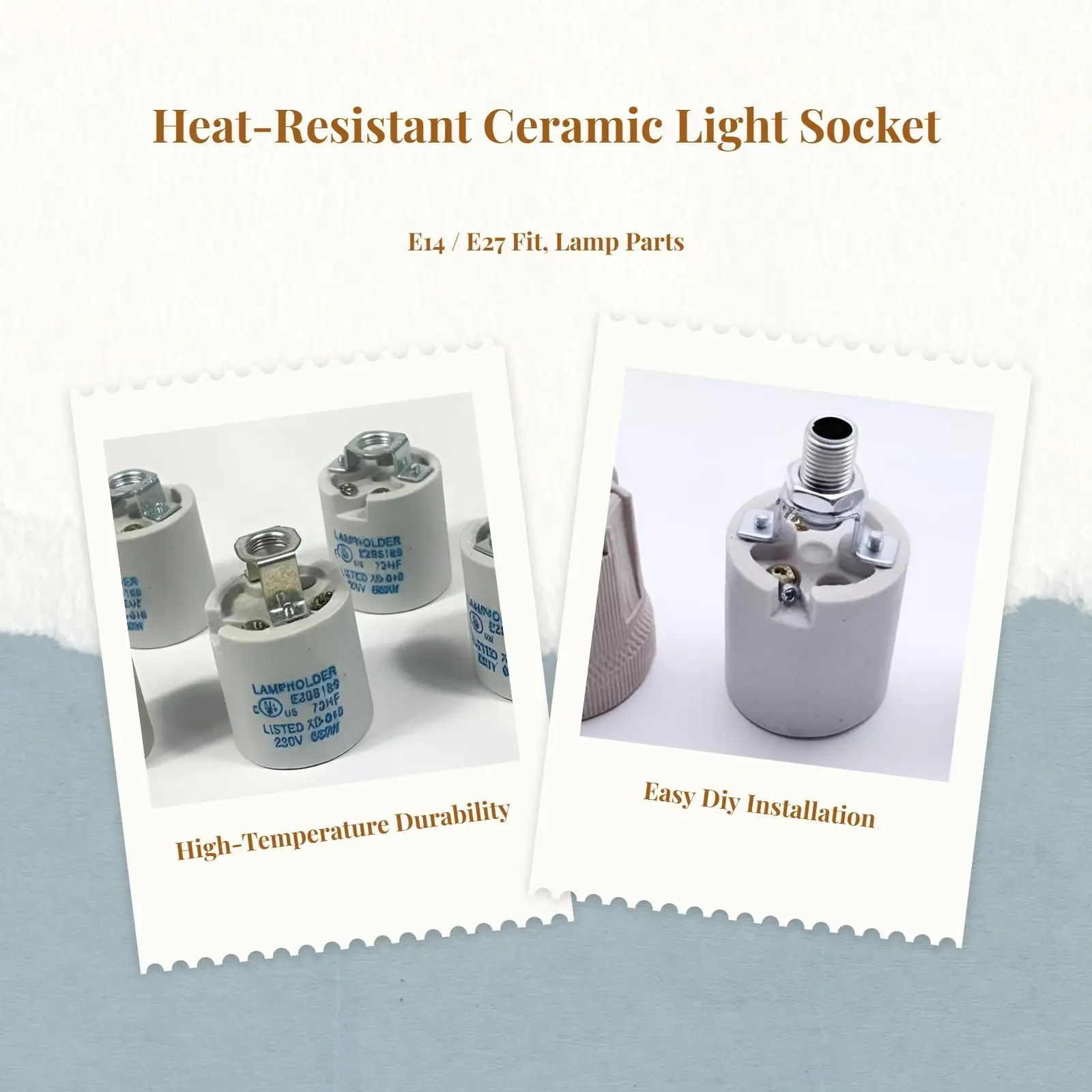 Ceramic Lamp Holder Heat Resistant E14 E27 Socket Light Fixture Base for Home DIY Lighting