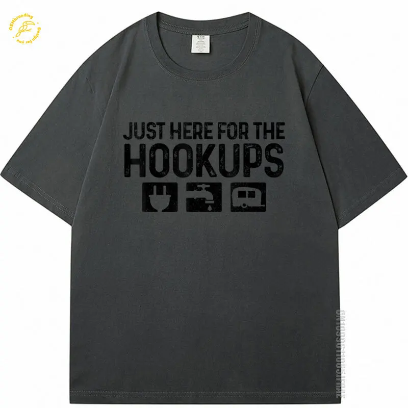 

Homme T Shirt Campin Rv Caravan Motorhome Just Here For The Hookups Funny Men's T-Shirt Grey Custom Tée Shirts Personnalisé