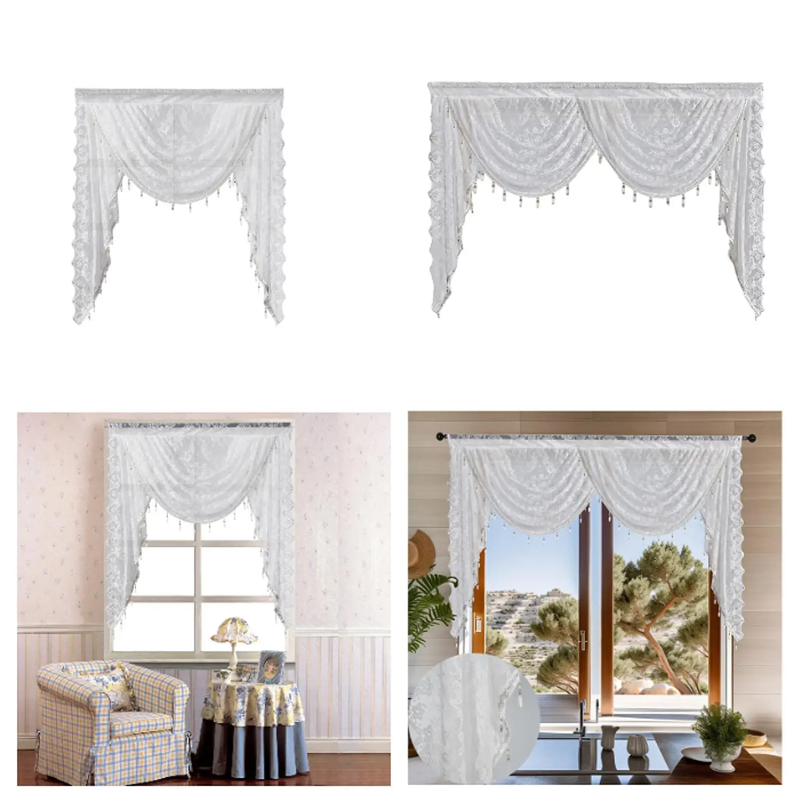 Waterfall Window Valance Romantic Home Decoration Breathable Vintage Design for Curtains Basement Bathroom Living Room Kitchen