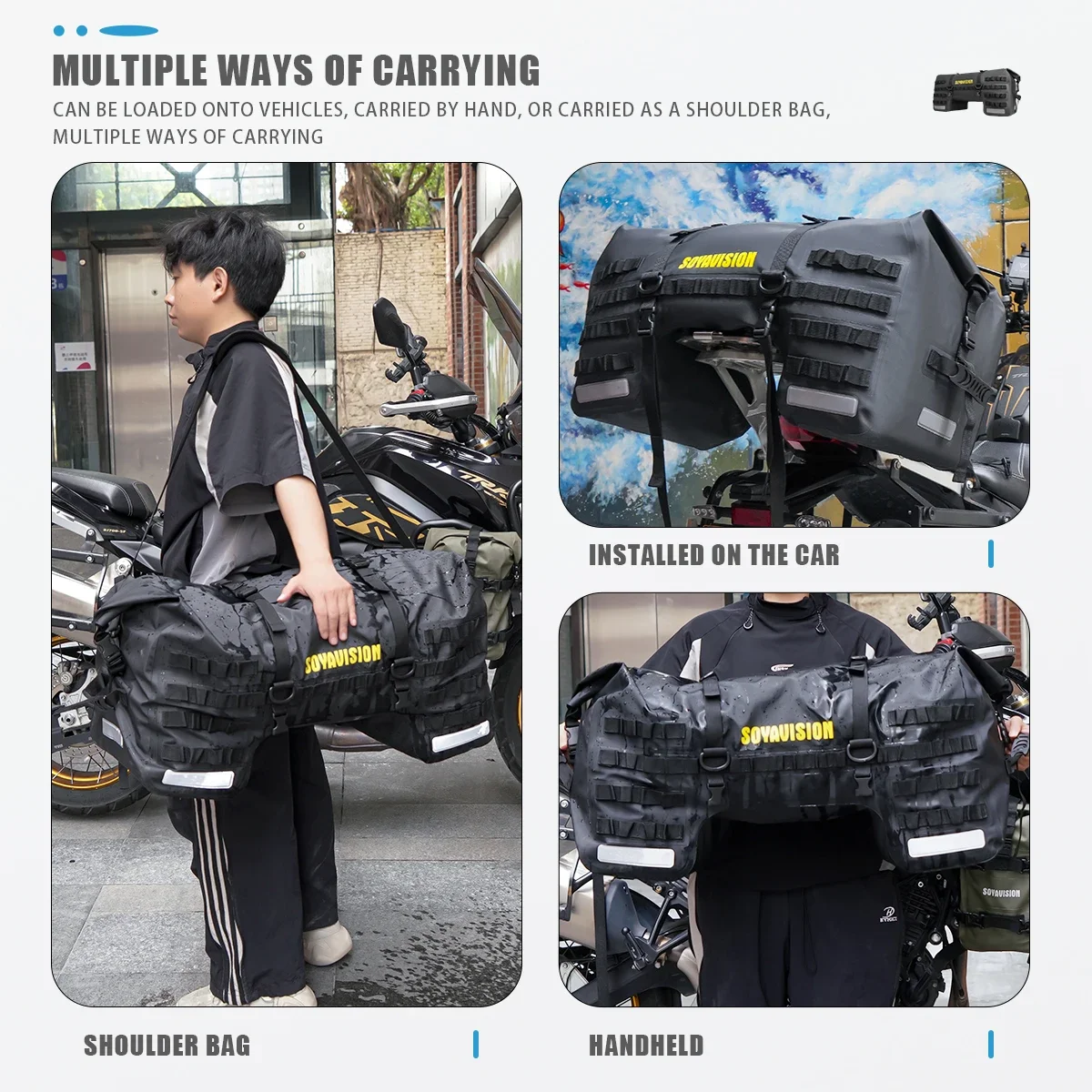 Waterproof Motorcycle Rear Seat Bag Travel Luggage Bag 20L  80L 100L Motorcycle Powersports Tail Bag Panniers Riding Helmet Bag