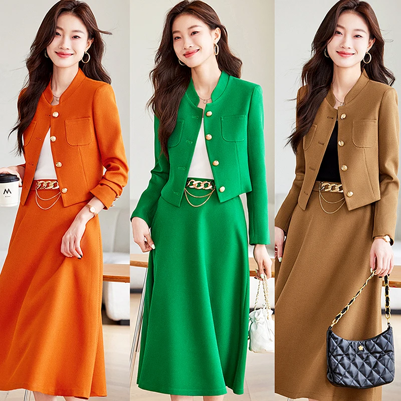 High Quality Brand Elegant Blazer Women\'s Sets Korean Sweet Elegant 2 Piece Set Spring Autumn Office Lady Skirt Suits SL080