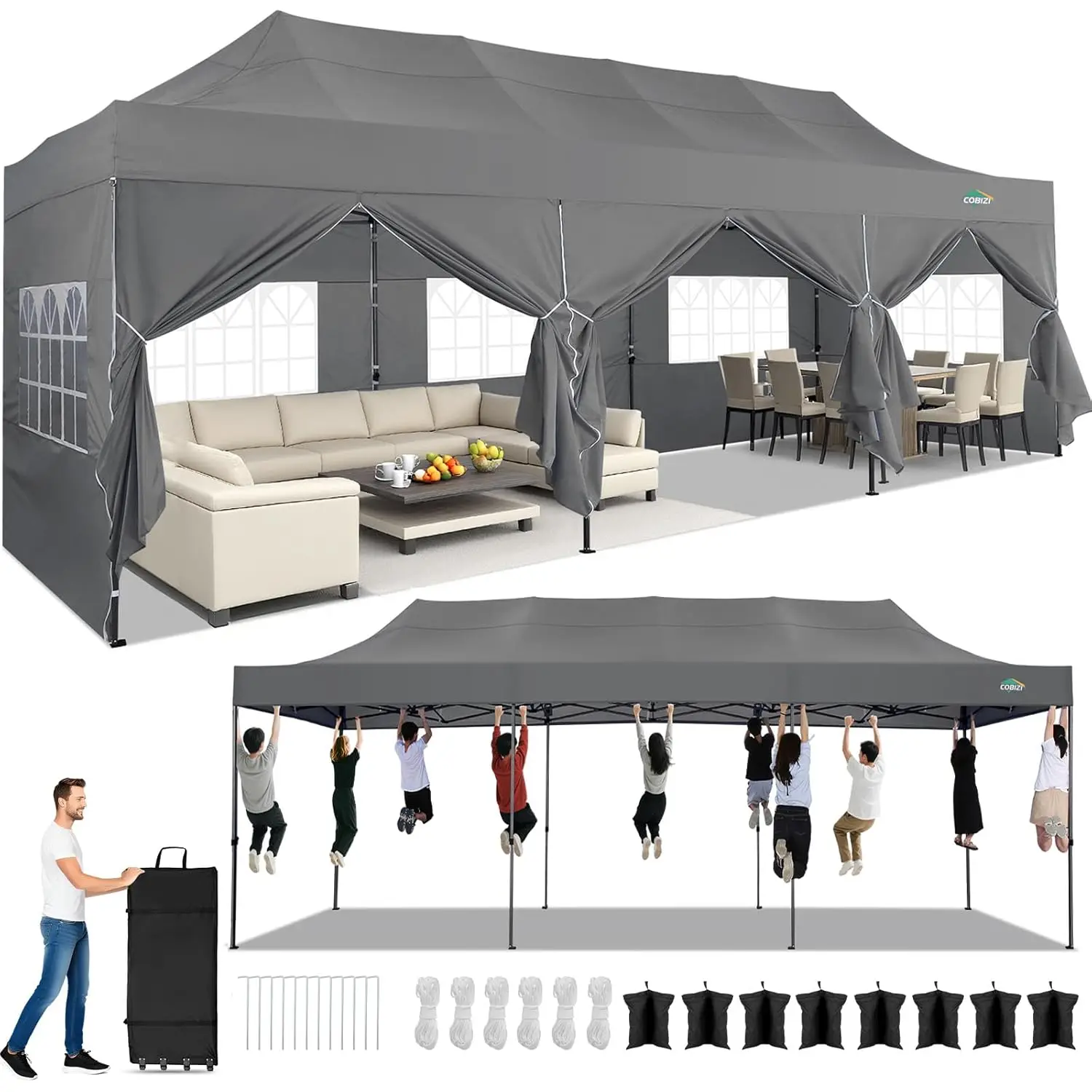 

10x30 Pop Up Canopy 8 Sidewalls Waterproof Windproof Stakes Bag Outdoor Party, Customized