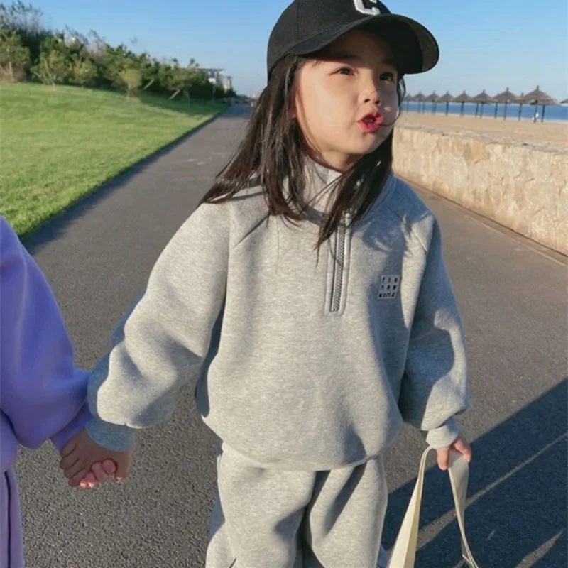 Girls Sweatshirts +Pants Kids Suits 2PCS/Set 2023 Violet Spring Autumn Cotton Teenagers Tracksuit Children Clothing