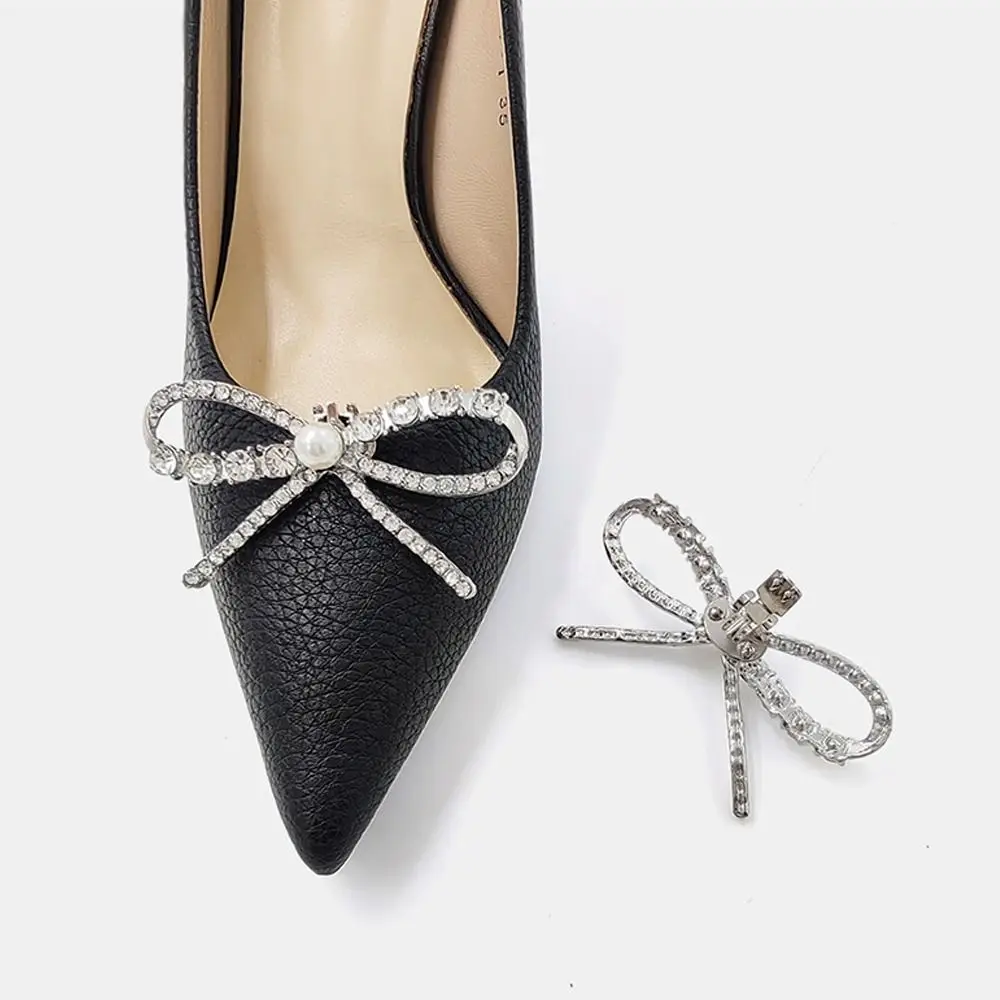 1 Pair Bride Accessories Shiny Bow Shoes Clips Rhinestone Shoes Flower Charm Buckle Removable Shoes Decorations Clip Wedding