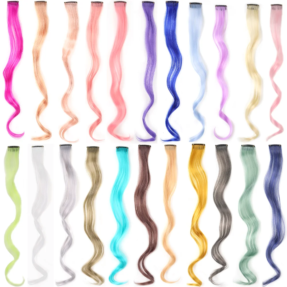 20 Inch Colourful Curly Wavy Party Highlights Clip in Synthetic Hairpieces 8 Pack Curly Colored Hair Extensions for Women