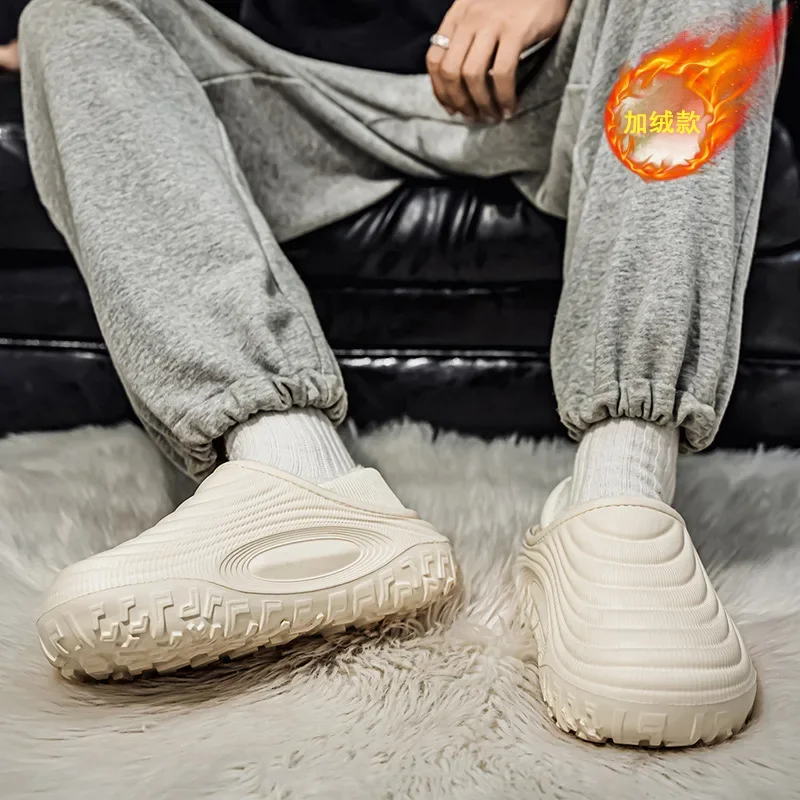 

Large Size Winter New Warm Heel Slippers Anti Slip Warm Cotton Shoes for Couples Simple Comfortable Cotton Slippers Men's Shoes