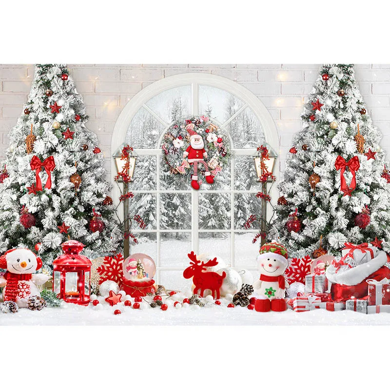 Mocsicka Photography Background Indoor Christmas Window Xmas Tree Snowman Toys Kids Family Photo Decoration Backdrop Photobooth