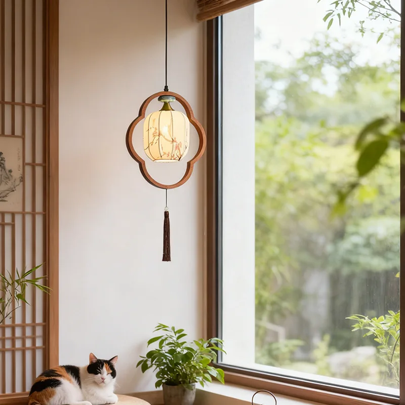 Song-style aesthetic retro fabric bedside small chandelier Chinese-style Zen tea table entrance home bed and breakfast decoratio