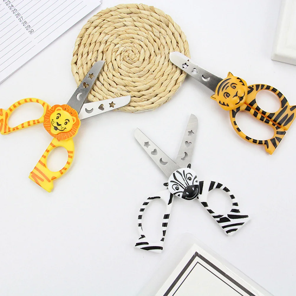 3Pcs Anti Scratch Scissors Precise Cuts Cartoon Animal Design Zebra Tiger Lion for DIY Crafts Cartoon Scissors