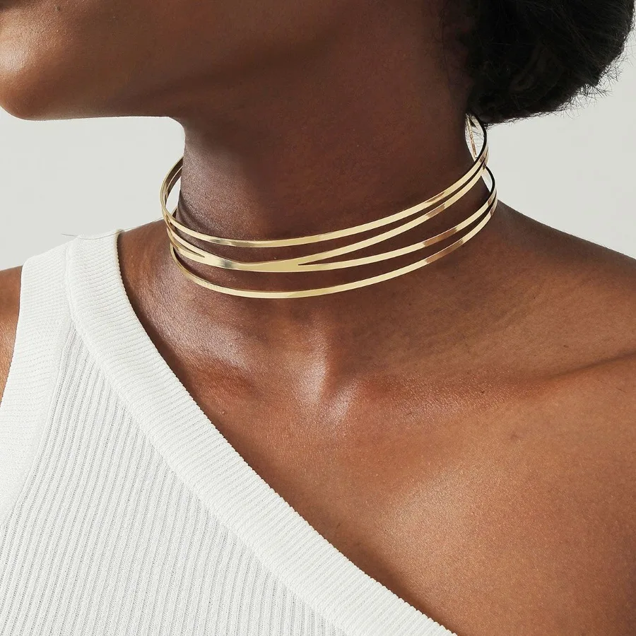 

Simple Stackable Hollow Choker Necklace Minimalist 14K Gold Plated Copper Neck Jewelry Party Clothings Dration