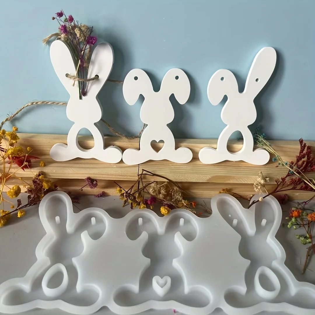 1pc Silicone Mold Easter Triple Rabbit Tag Home Desktop Atmosphere Decoration Festival Gift Resin Gypsum Candle Handicraft Gift