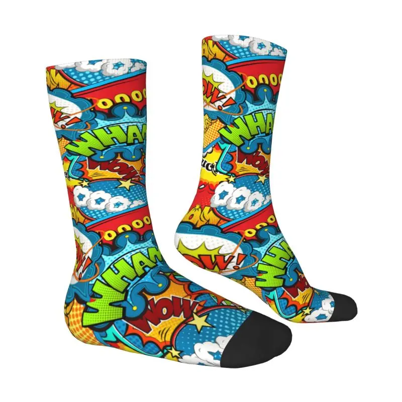 Custom Kawaii Printed Multicolored Comics Speech Bubbles Socks for Men Women Stretch Summer Autumn Winter Crew Socks