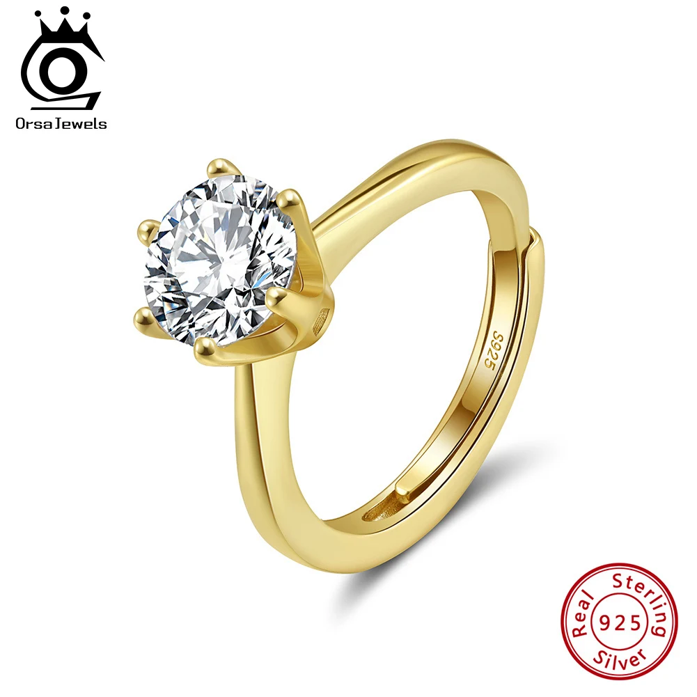 

ORSA JEWELS Изысканное блестящее кольцо с инкрустацией 8А премиум-класса с кубическим цирконием, регулируемое кольцо из стерлингового серебра 925 пробы, трендовые обручальные украшения LZR36