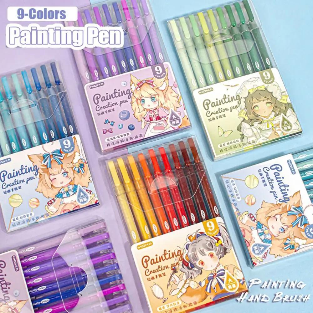 Surligneur professionnel pour l'art, stylo d'interconnexion, marqueurs d'apprentissage, stylo Scrapbook, dessin, peinture, graffiti, papeterie, 9 couleurs