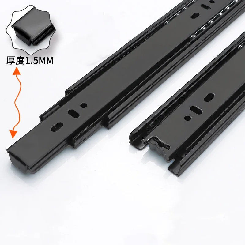 1.5mm Thick Black Steel Heavy-Duty Drawer Slides Three-Section Full Extension Universal Load-Bearing Rails for Cabinet Furniture