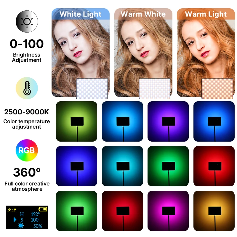 LT003 15W RGB Video Light Full Color Panel Light 8000mAh Rechargeable Photography Studio Camera Lamp 2500-9000K CRI 95+