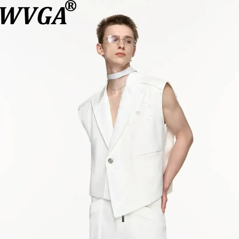 WVGA Spring Summer New Men Asymmetrical Zipper Trendy Suit Vest Niche Chic Casual Turn-Down Collar Sleeveless Jackets Ins W25625