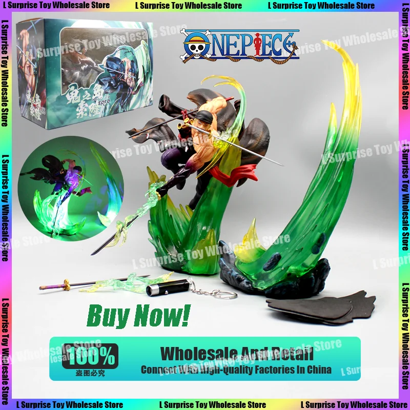 

[Hot-New] One Piece Gk Roronoa Zoro Three Knife Flow With Light Shf Anime Action Figure Figuras Statue Figurine Model Gifts Toys