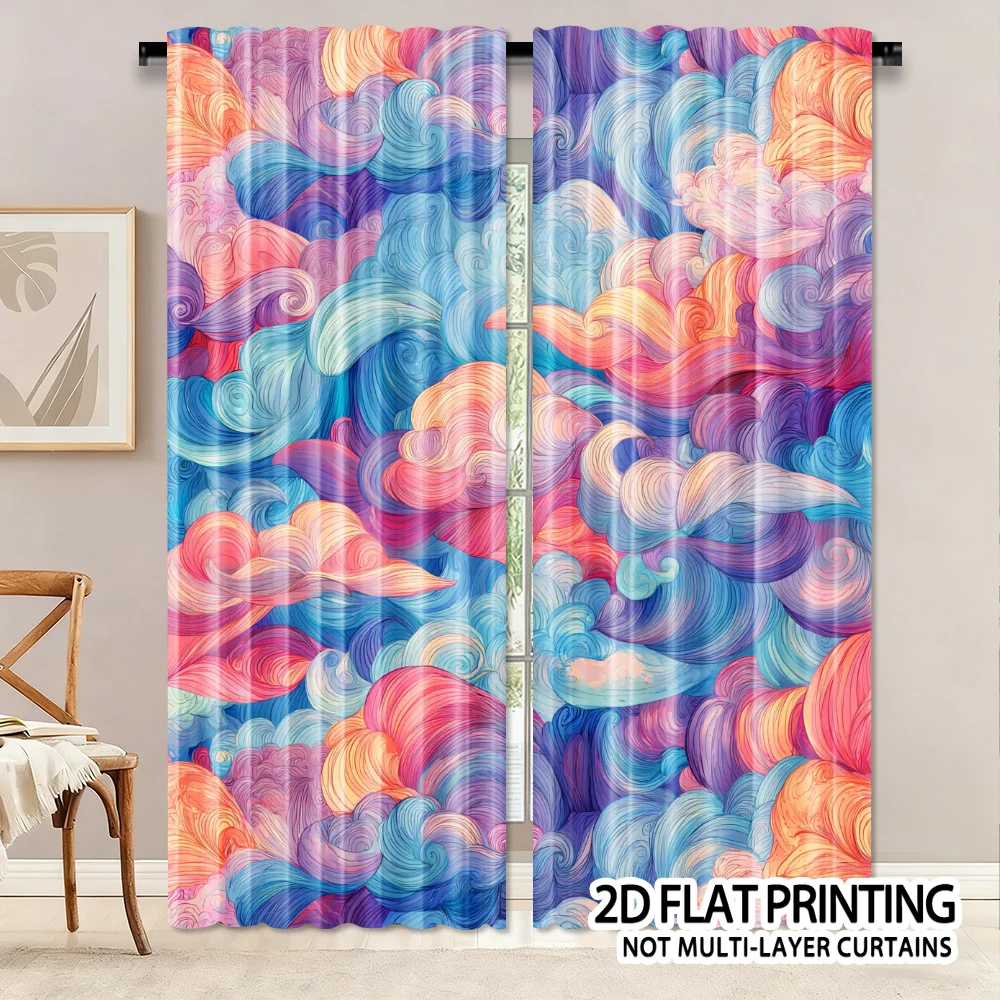 Bright and abstract cloud design Print Drapes Room Darkening Window Curtains for Home Decor,Rod Pocket Blackout Curtains Bedroom
