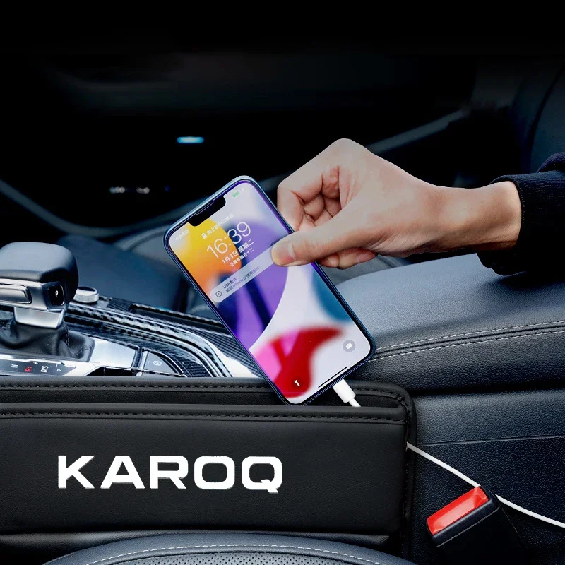 For SKODA KAROQ 2018 2019 2023 Car Seat Gap Crevice Organizer Leather Storage Box Car Accessories