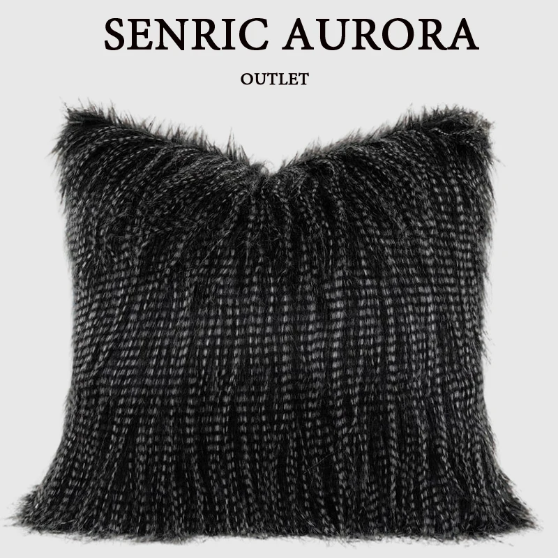 

Modern Simplicity Black Fluffy Cushion Cover Luxury Boutique Art Deco Soft Fuzzy Throw Pillow Case 50x50cm For Sofa Couch Bed