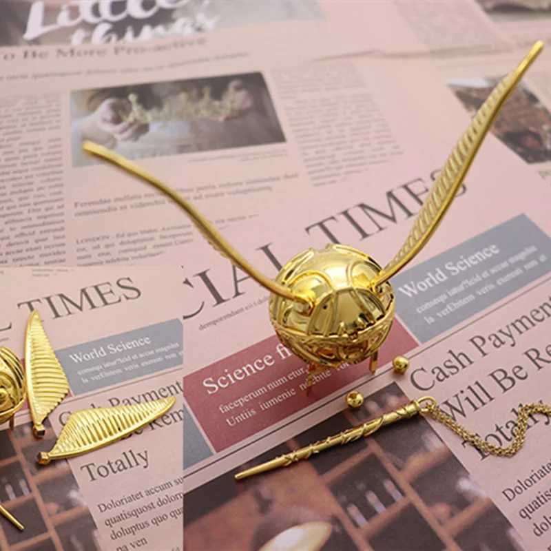 The Golden Snitch Action Figure Toys Proposal Ring Box With Wing Yellow Brass Metal Ring Storage Decoration Model