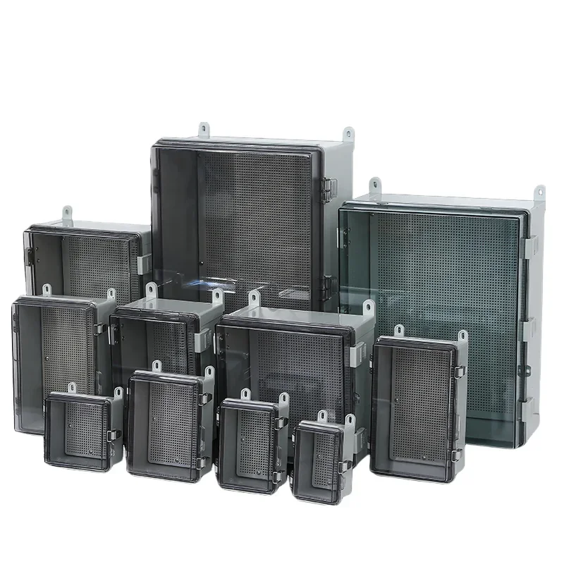 Waterproof Plastic Junction Box with Lock Hinge Transparent Cover Stainless Steel Buckle Power Distribution Box for Electrical A