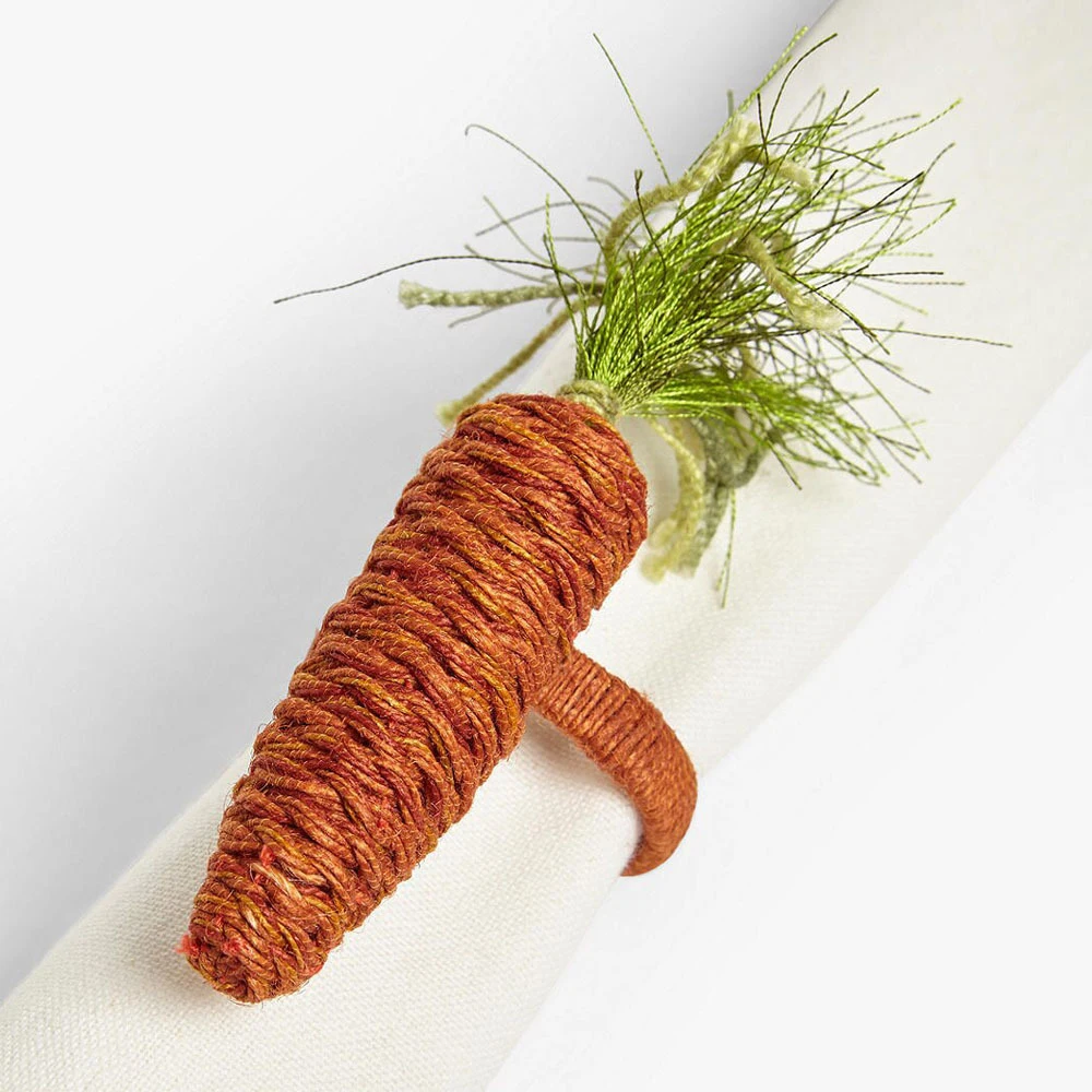 6pcs Hand-woven Jute Rabbit Ear Carrot Napkin Buckle Easter Rabbit Family Kitchen Table Decoration Napkin Ring Clip