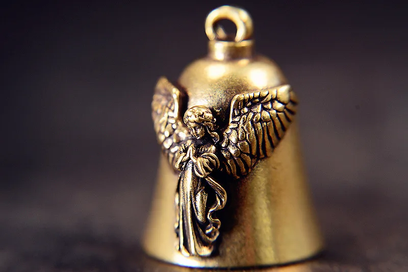 Vintage-Messingglocke mit geschnitzter Engel, Relief, viel Glück, Segnen, Wächter, Hängedekoration, Heimdekoration, Ostern, Erntedankfest, Geschenk – Detail 7