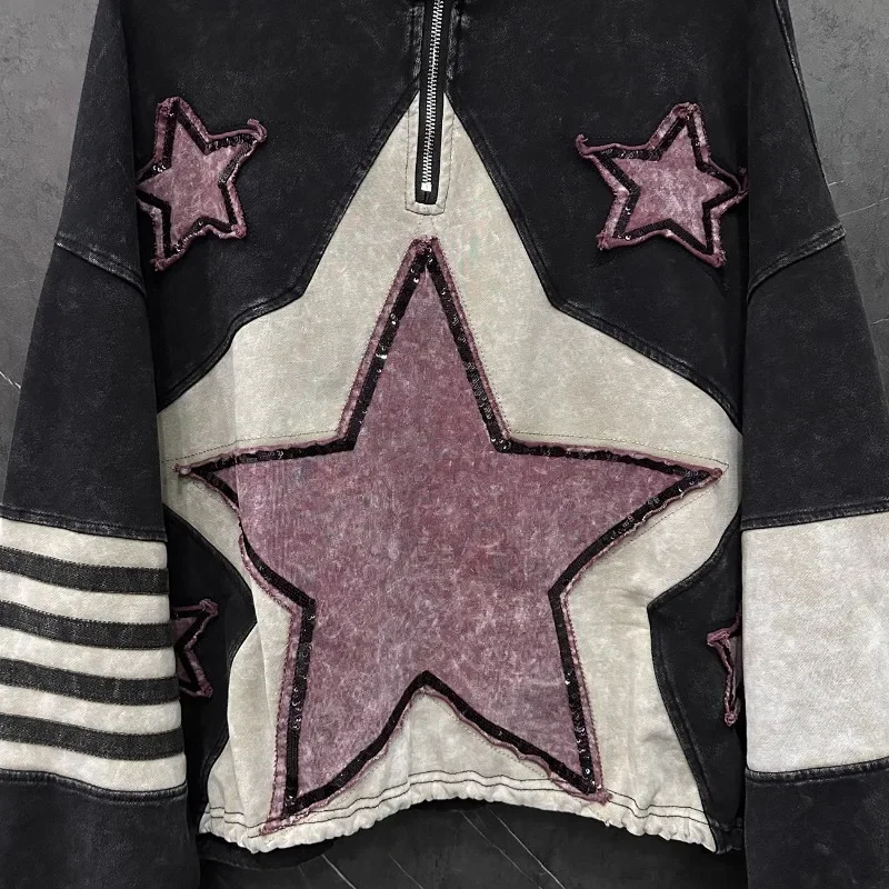 Nieuwe zware industrie creatief chic ontwerp gevoel pentagram lange mouwen sweatshirt dames losse veelzijdige korte top kawaii kleding